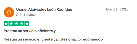 Reseña de cliente en Trustpilot